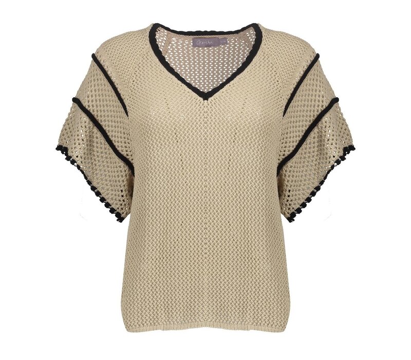 Geisha Pullover Raglan V-Neck Light Sand Black
