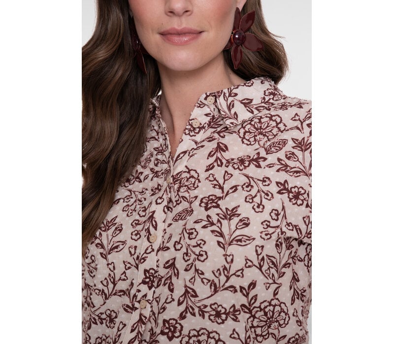 Geisha Blouse Ecru Cherry Red