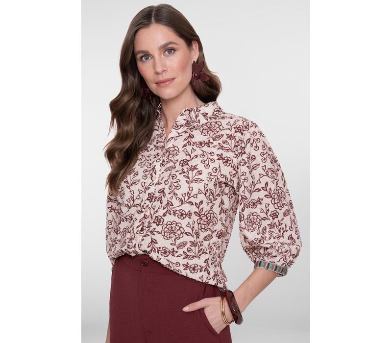 Geisha Blouse Ecru Cherry Red