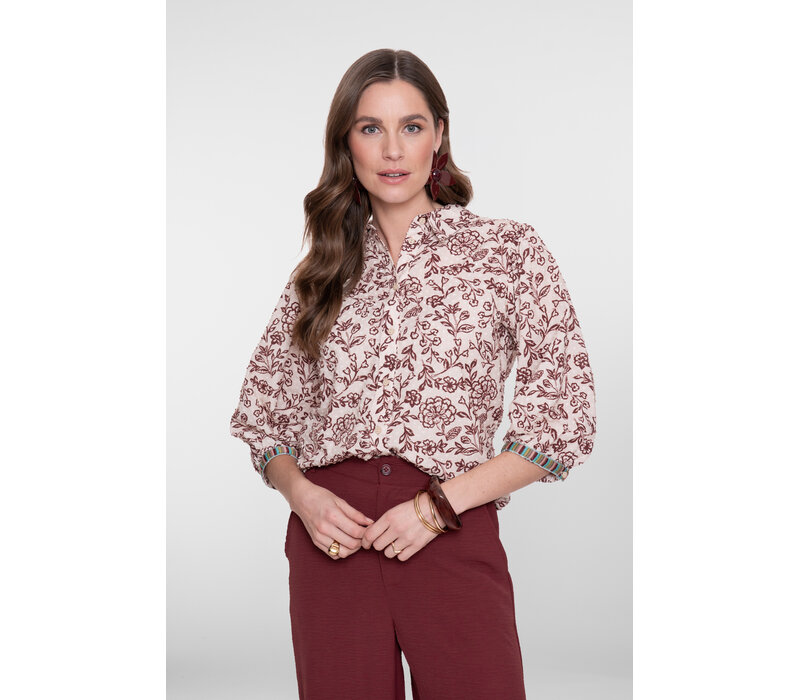 Geisha Blouse Ecru Cherry Red