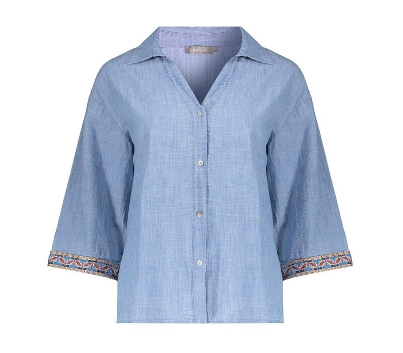 Geisha Blouse Chambray with Tape Jeansblue