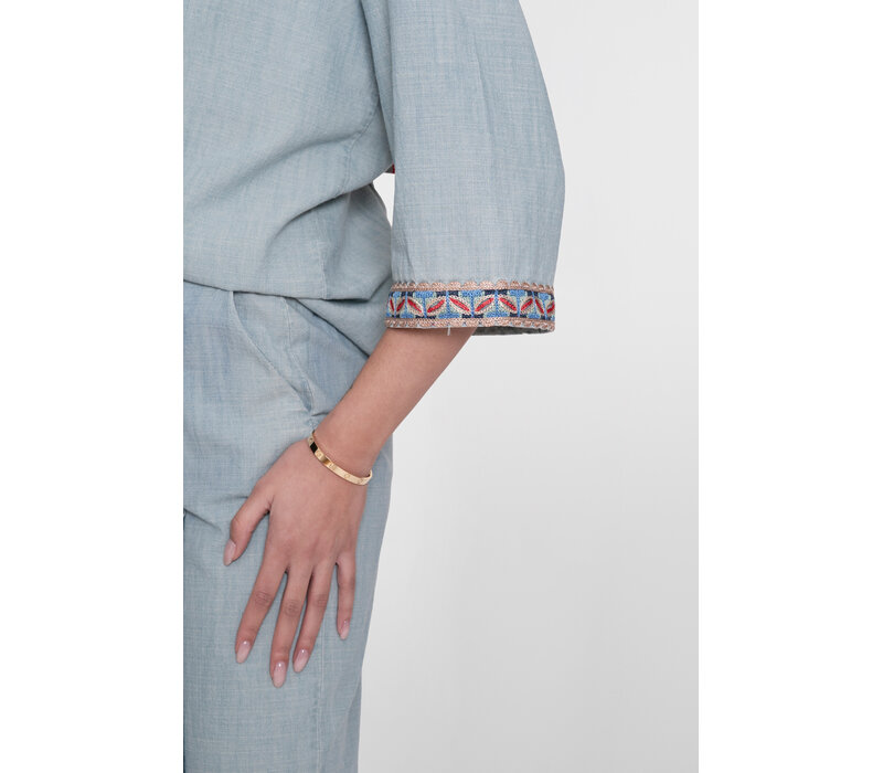 Geisha Blouse Chambray with Tape Jeansblue