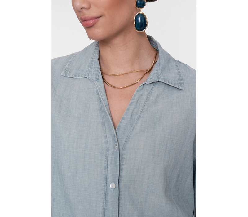 Geisha Blouse Chambray with Tape Jeansblue