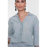 Geisha Blouse Chambray with Tape Jeansblue