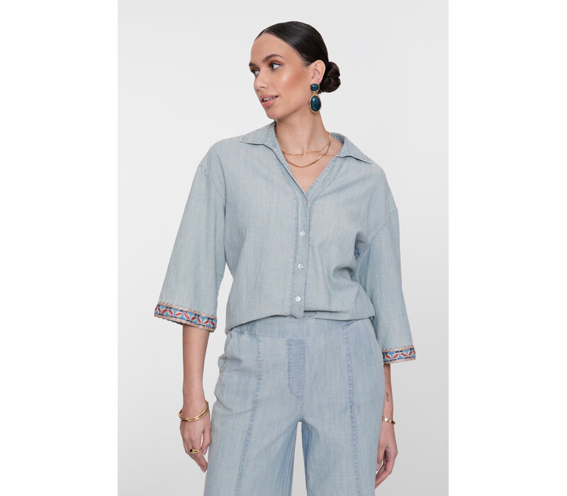 Geisha Blouse Chambray with Tape Jeansblue