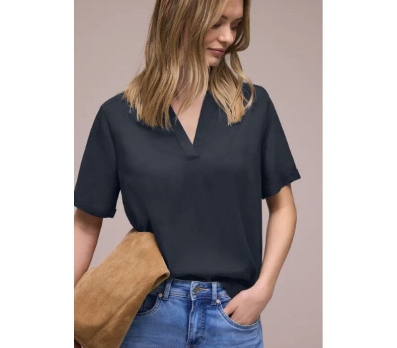 Street One Splitneck Blouse Turn-Up Shadowed Navy