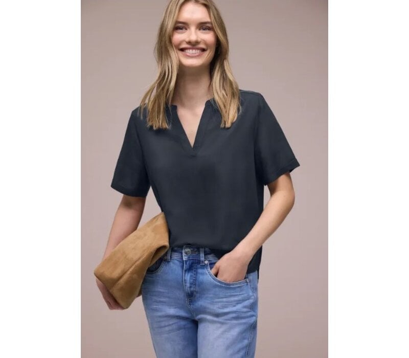 Street One Splitneck Blouse Turn-Up Shadowed Navy