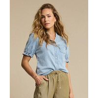 Red Button Victoria Blouse Denim Whitebleach