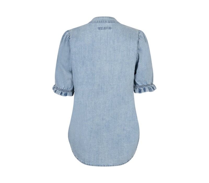 Red Button Victoria Blouse Denim Whitebleach