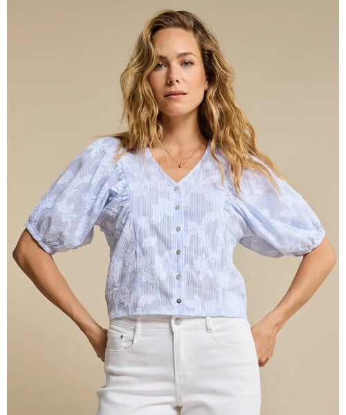 Red Button Red Button Blouse Balloonsleeve Stripe & Flower