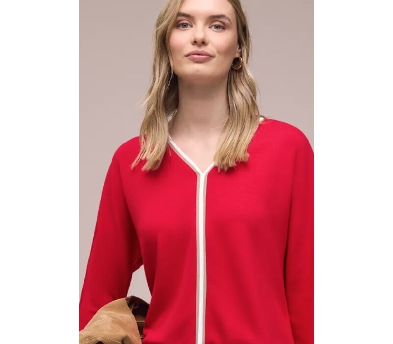 Street One Shirt Striped Panel Salsa Red