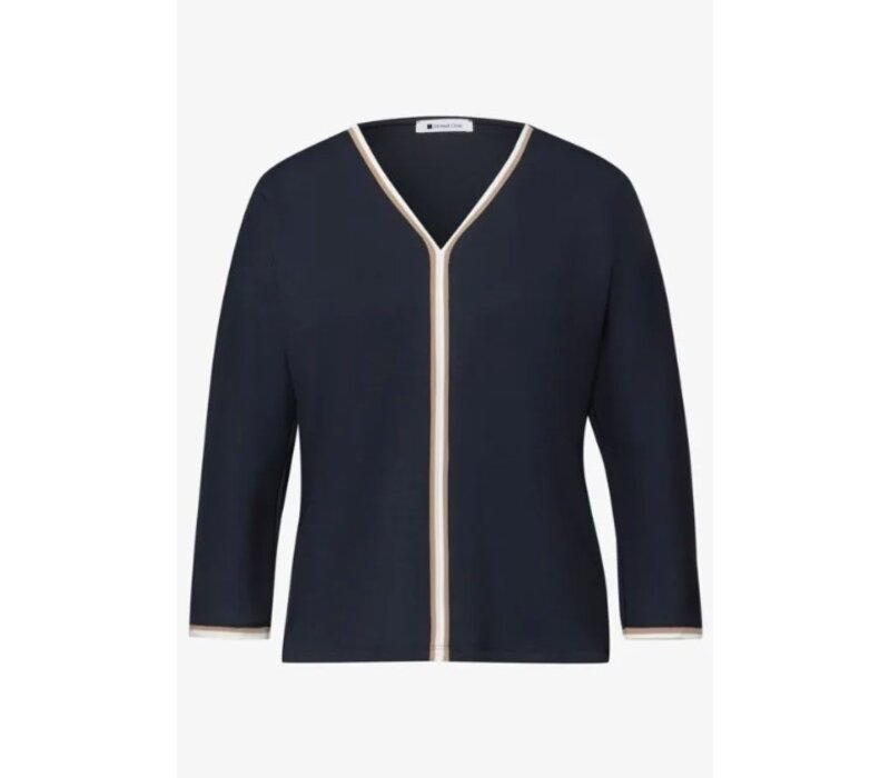 Street One Shirt Striped Panel Shadowed Navy