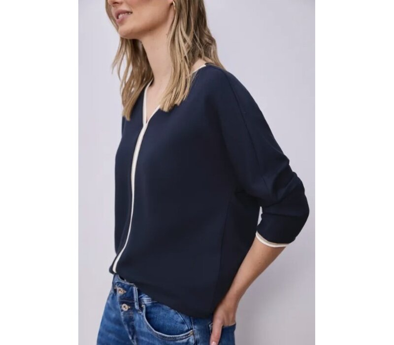 Street One Shirt Striped Panel Shadowed Navy