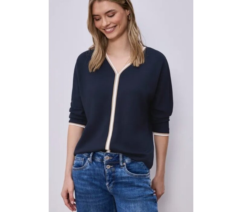 Street One Shirt Striped Panel Shadowed Navy