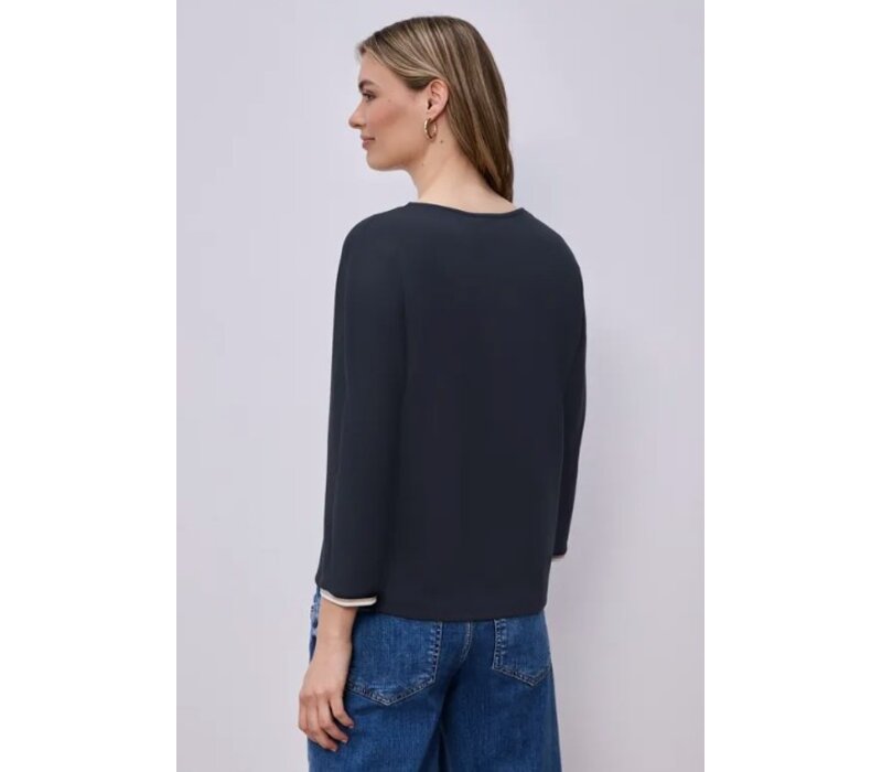 Street One Shirt Striped Panel Shadowed Navy