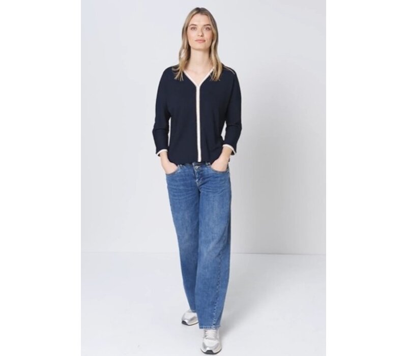 Street One Shirt Striped Panel Shadowed Navy