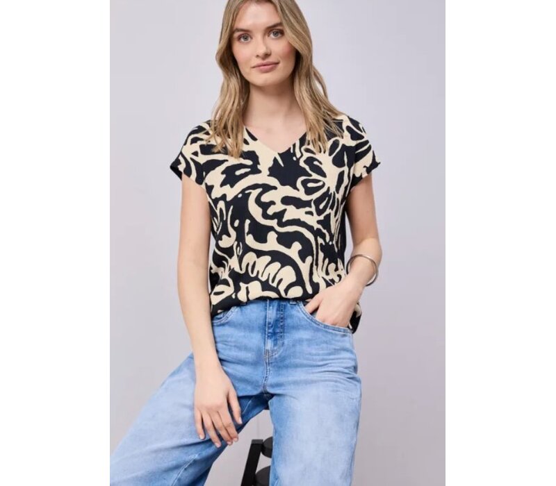 Street One printed Structure Mat-Mix Shirt Shadowed Navy
