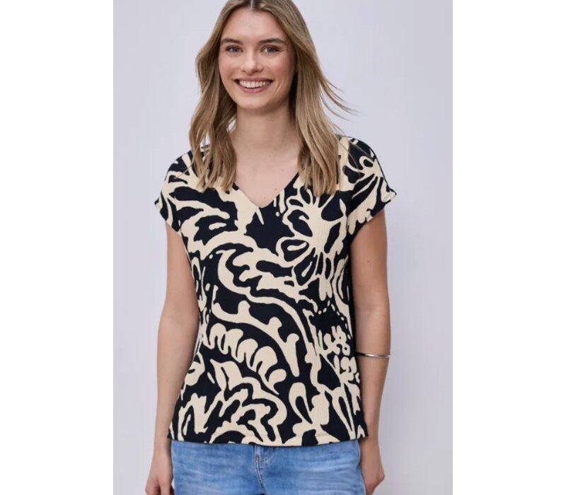 Street One printed Structure Mat-Mix Shirt Shadowed Navy