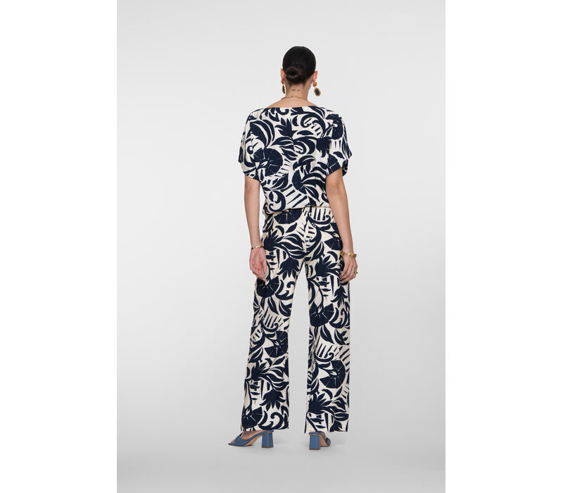 Geisha Pants Naive Flower Navy Off White