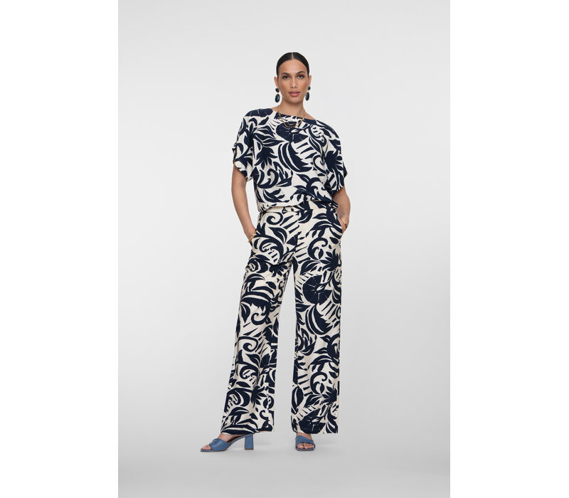 Geisha Pants Naive Flower Navy Off White