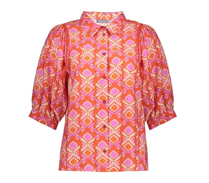 Geisha Blouse Manderine Red Ecru