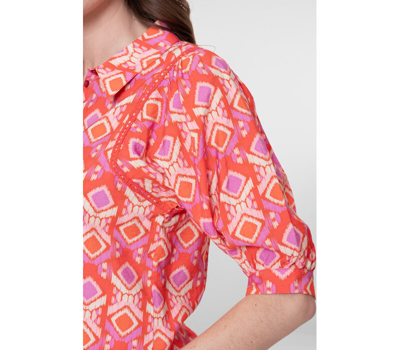 Geisha Blouse Manderine Red Ecru