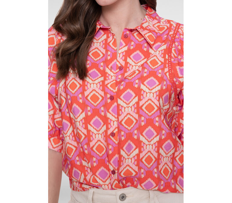 Geisha Blouse Manderine Red Ecru