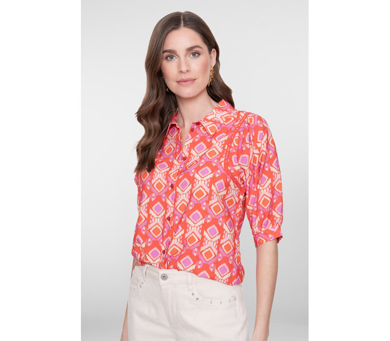 Geisha Blouse Manderine Red Ecru