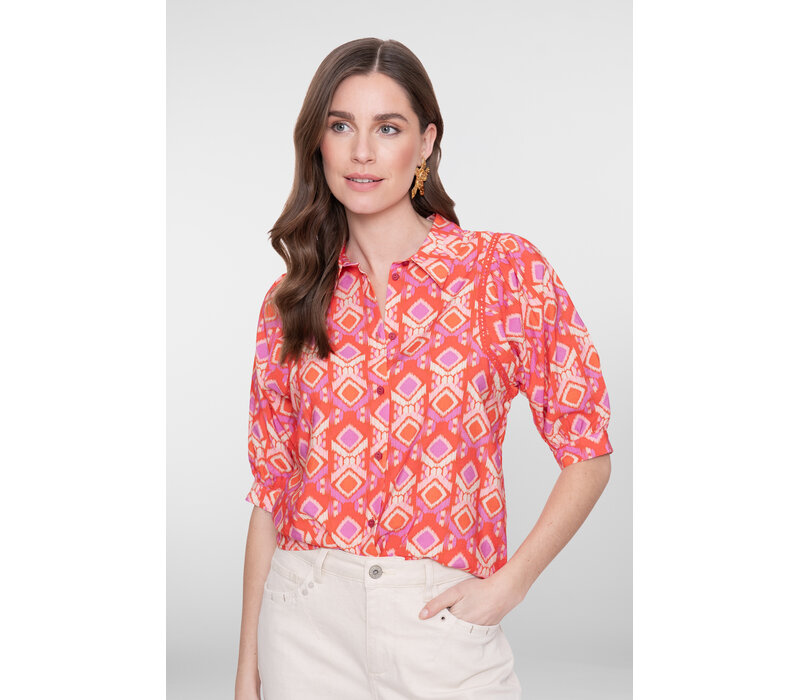 Geisha Blouse Manderine Red Ecru