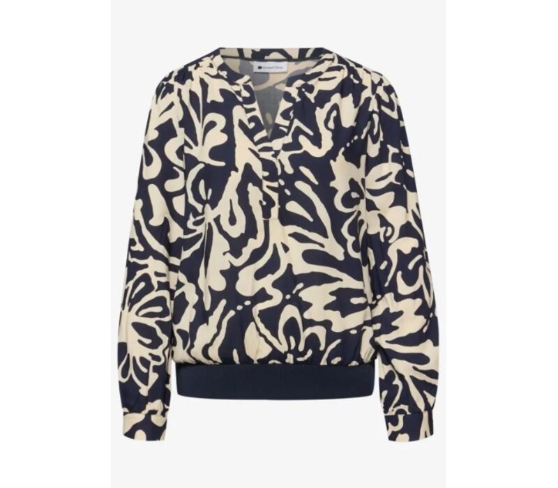 Street One Splitneck Blouse Elastic Tape Shadowed Navy