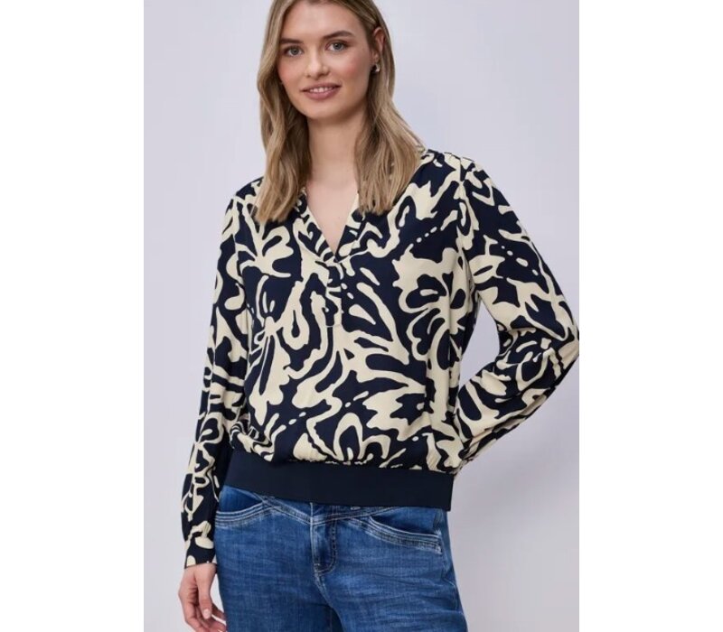 Street One Splitneck Blouse Elastic Tape Shadowed Navy