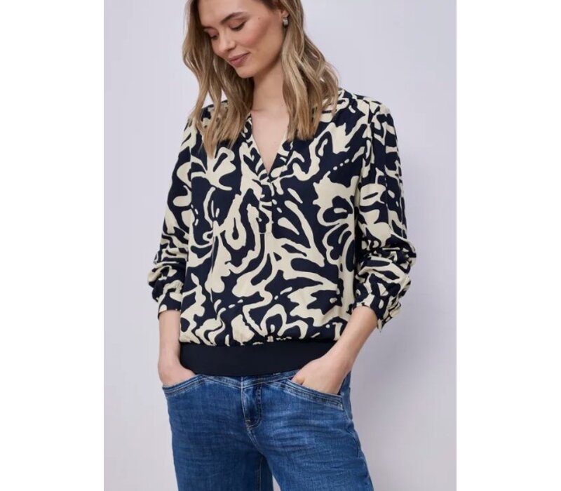 Street One Splitneck Blouse Elastic Tape Shadowed Navy
