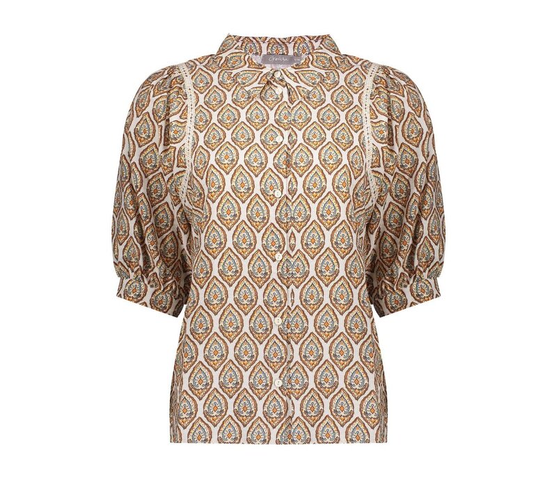 Geisha Blouse Ecru Chocolate Brown