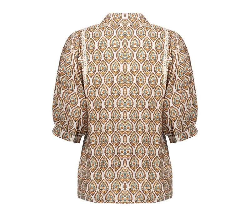 Geisha Blouse Ecru Chocolate Brown