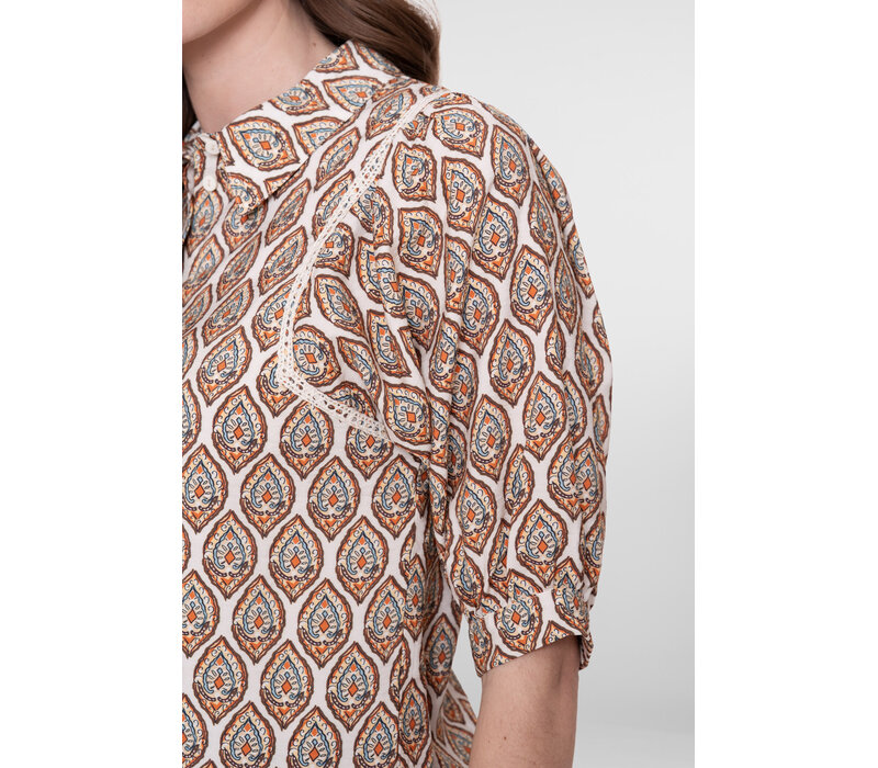 Geisha Blouse Ecru Chocolate Brown