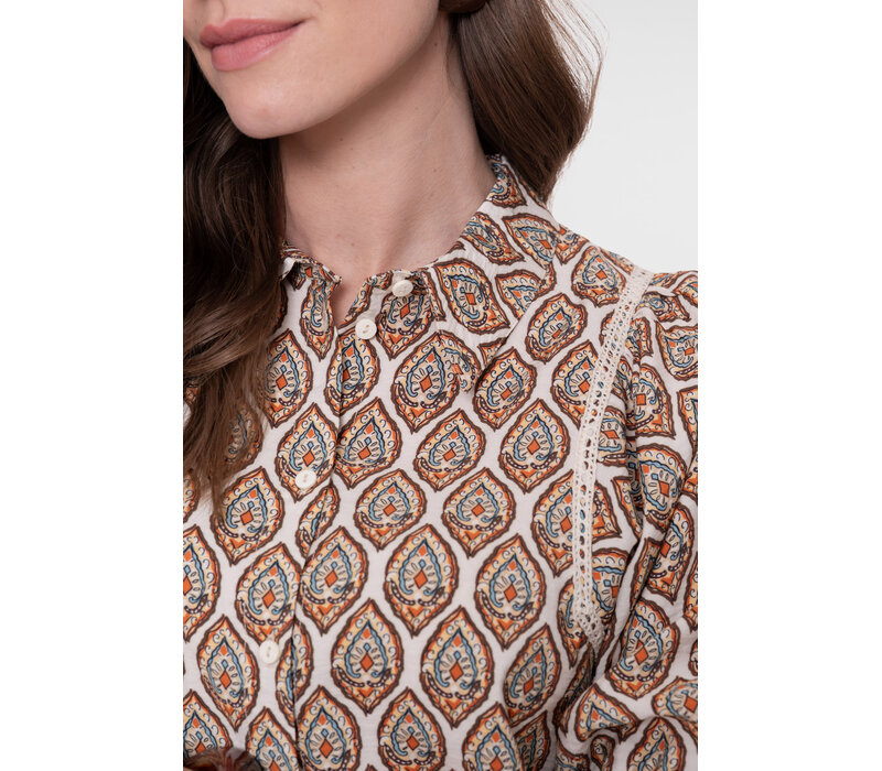 Geisha Blouse Ecru Chocolate Brown