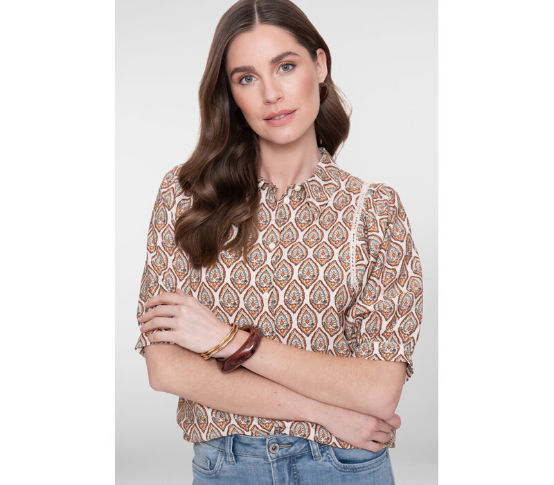 Geisha Blouse Ecru Chocolate Brown