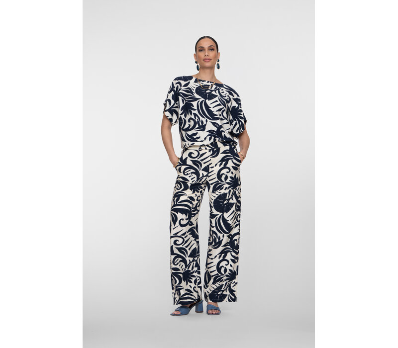 Geisha Top Flower Bi-Color Navy Off White