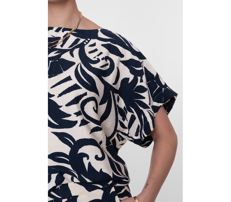 Geisha Top Flower Bi-Color Navy Off White