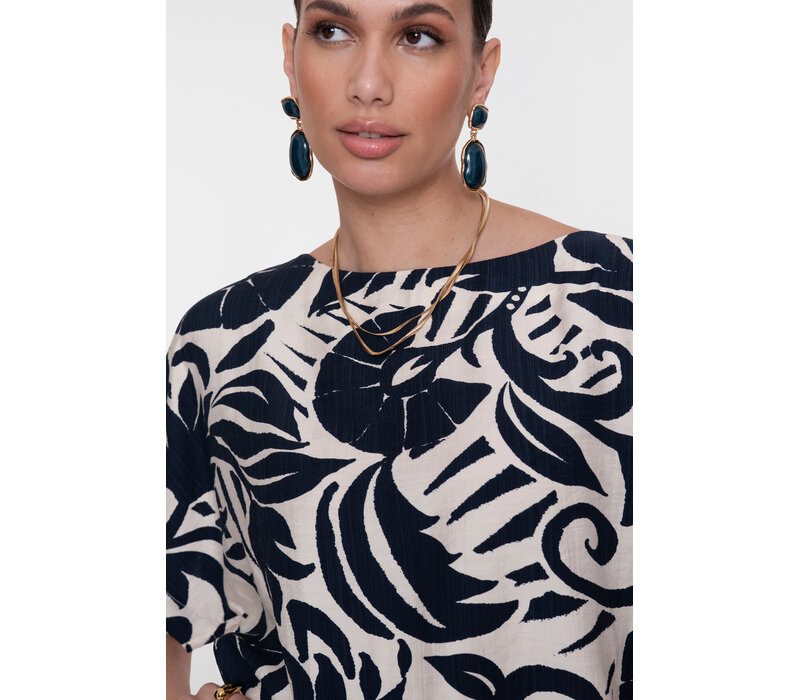 Geisha Top Flower Bi-Color Navy Off White