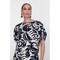 Geisha Top Flower Bi-Color Navy Off White