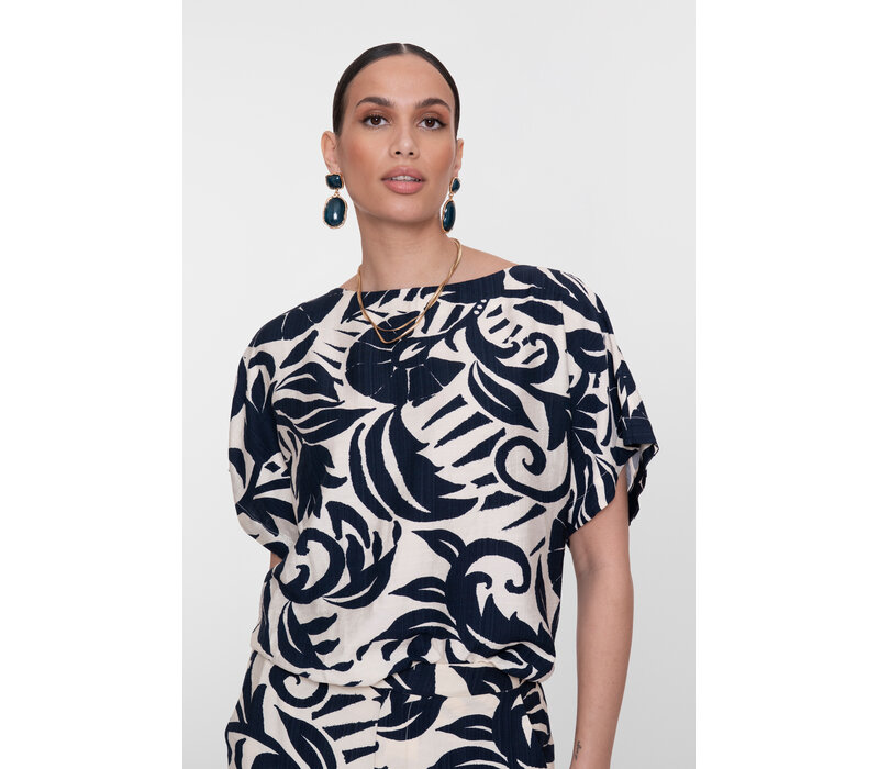 Geisha Top Flower Bi-Color Navy Off White