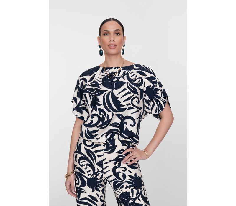 Geisha Top Flower Bi-Color Navy Off White