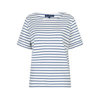 Red Button Terry Stripe Short Sleeve Jeans Blue