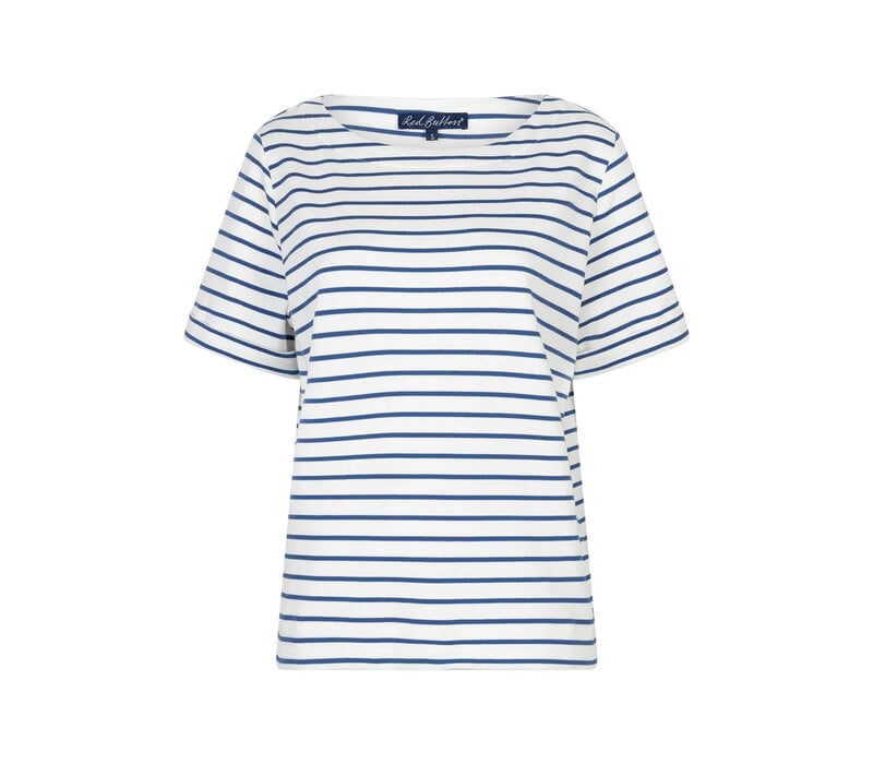 Red Button Terry Stripe Short Sleeve Jeans Blue