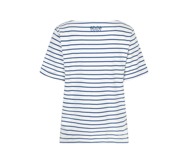 Red Button Terry Stripe Short Sleeve Jeans Blue