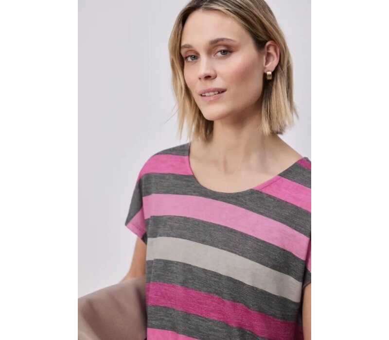 Street One Big Multicolor Stripe Shirt Espresso Brown