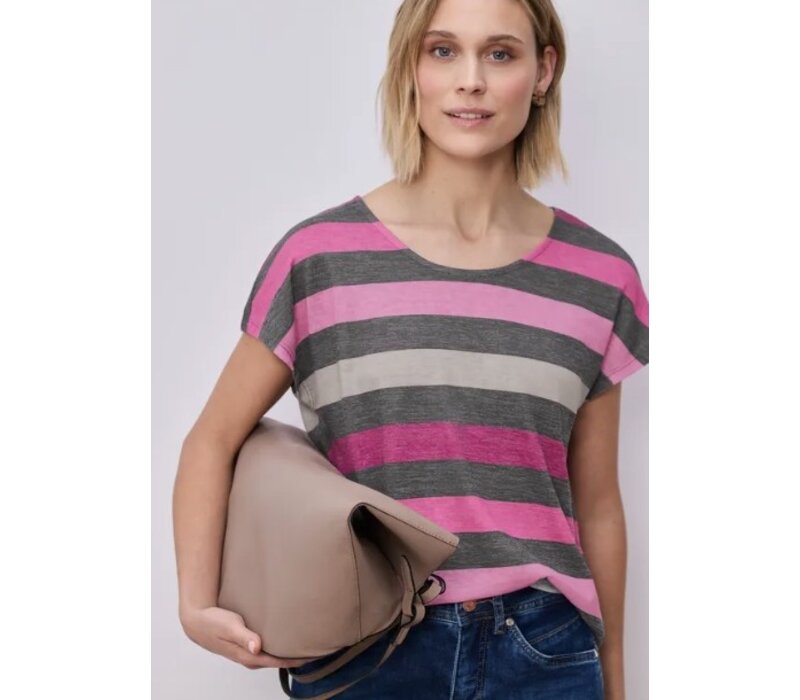 Street One Big Multicolor Stripe Shirt Espresso Brown