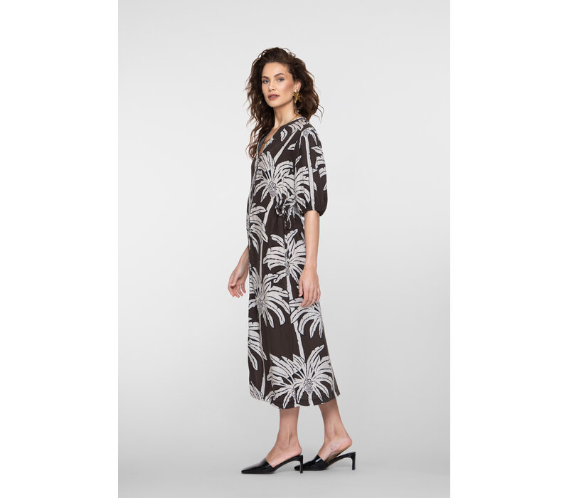 Geisha Dress Brown Off White