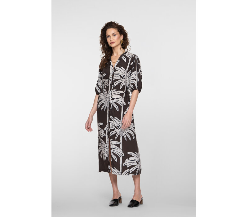 Geisha Dress Brown Off White